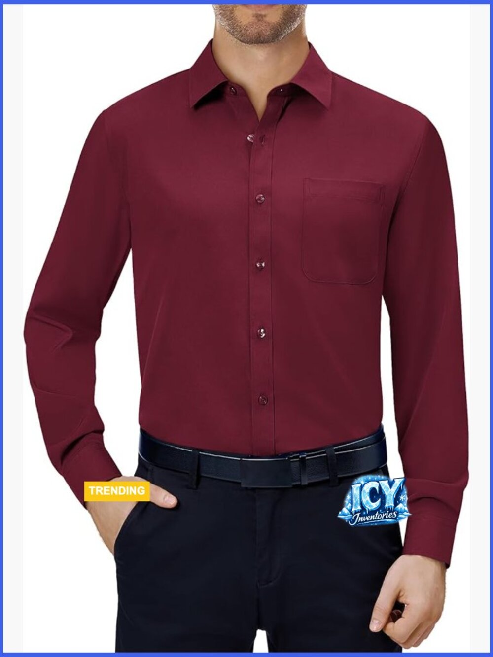 Polyester Blend 4-Way Stretch Dress Shirt Button Down Collared Long Sleeve